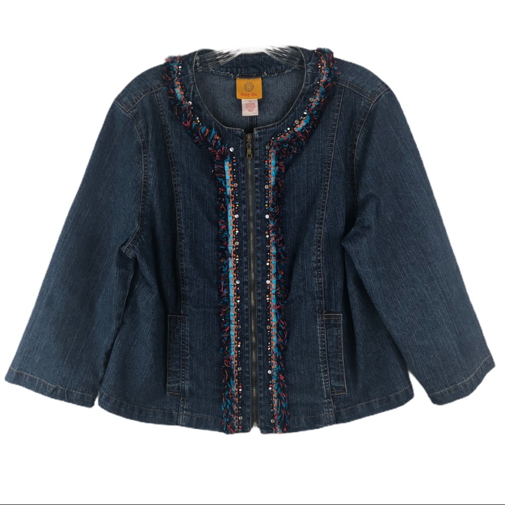 RUBY RD Denim Jacket Confetti Zipper Front Jacket